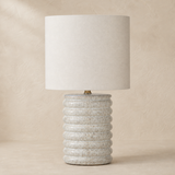 Bern Blue ceramic table lamp in warm beige Elara-style studio