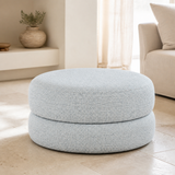 Bianca Round Boucle Ottoman in a premium Mediterranean living room