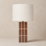 Boyd Ceramic Table Lamp Brown on warm beige Elara studio background