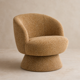 Bressanone camel upholstered chair on warm beige Elara studio background