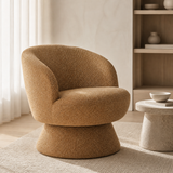 Bressanone sculptural camel chair in European minimalist reading nook