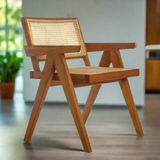 Elba Nordic Rattan & Wood Dining Chair - Natural Brown Colour
