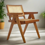 Elba Nordic Rattan & Wood Dining Chair - Natural Brown Colour