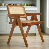 Elba Nordic Rattan & Wood Dining Chair - Natural Brown Colour