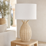 Cali pale natural rattan table lamp in a premium Mediterranean living room