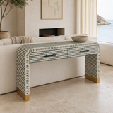 Camano patterned console table in a refined European coastal living room