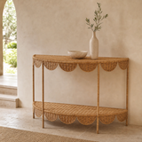 Capua natural rattan console table in a Mediterranean entryway