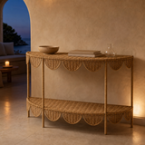 Capua rattan console table in a Mediterranean interior at blue hour