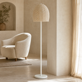Carter beaded cream floor lamp in a Mediterranean living room
