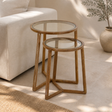 Castello oak and glass nesting tables in a Mediterranean living room