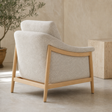 Rear three-quarter view of Catania Accent Chair and oak frame