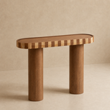 Chelsia Timber Console Table in a warm beige studio