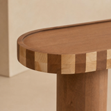 Close-up of Chelsia console tray rim and two-tone timber apron