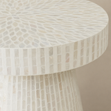 Close-up of Chiana radial shell mosaic and tiled pedestal