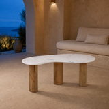 Como marble and timber table in a Mediterranean blue-hour setting