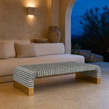 Cordoba inlay coffee table in a Mediterranean blue-hour terrace lounge