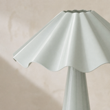 Close-up of Dawson lamp sculptural fluted shade and glossy finish
