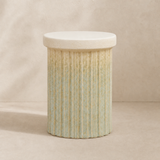Duca fluted ivory pedestal stool in warm beige Elara studio