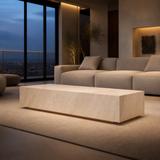 Dyna Vein Sculptural Coffee Table in a European penthouse at blue hour