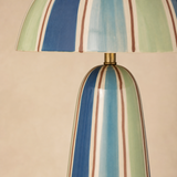 Close-up of Eden Ceramic Lamp glaze, stripes and brass neck