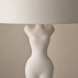 Close-up of Elle Table Lamp cast plaster texture and white shade
