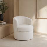 Fenice Round Boucle Ottoman seat in a refined European interior