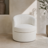 Fenice Round Boucle Ottoman seat in a premium Mediterranean interior
