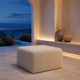 Fiesole Linen Ottoman Beige in an elegant blue-hour Mediterranean interior