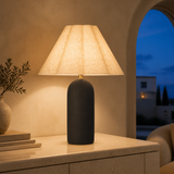 Florence Ceramic Lamp illuminated in a Mediterranean blue-hour interior