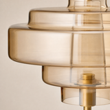 Franklin Amber Lamp stepped glass and brass construction detail