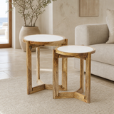 Henley marble and timber nesting tables in premium Mediterranean living room