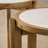 Henley nesting tables close-up of natural marble inset and solid timber joinery