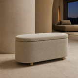 Hostia oak and linen bench in refined evening lounge