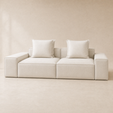 Hudson Haven flax modular sofa two seater on warm beige Elara studio set