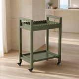 Hudson olive green bar trolley in European coastal kitchen