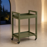 Hudson olive green bar trolley in refined evening entertaining space