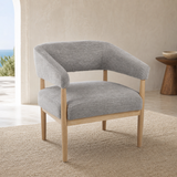 Hyatt grey woven occasional chair with light oak frame in Mediterranean reading corner