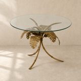 Ibiza Rattan & Iron Side Table — warm beige studio view