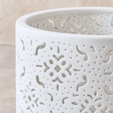 Isla Porcelain Table Lamp White — porcelain rim and cutout detail
