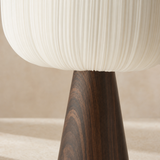 Close-up of Kessler ivory pleated shade and natural brown grain base