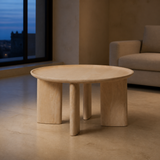 Kofi Tall Accent Table in a minimal European salon at blue hour