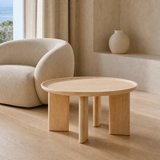 Kofi Tall Accent Table in a minimalist Mediterranean reading corner
