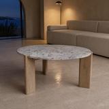 Licata Granite Coffee Table in a European blue-hour salon