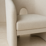 Close-up of Livenza chair cream woven upholstery and seat construction