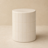 Majolica ivory ceramic tile stool in a warm beige Elara studio