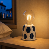 Marley ceramic battery lamp glowing at blue hour