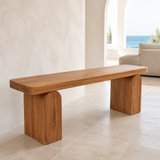 Matera Elm Timber Bench — alternate coastal lifestyle angle