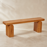 Matera Elm Timber Bench — warm beige studio view
