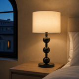 Mayer Metal Table Lamp illuminated at blue hour