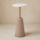 Merida Marble and Gold Side Table in warm beige Elara studio